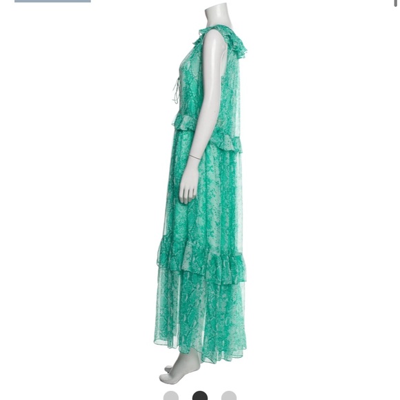 NWOT Green animal DVF Ruffle Maxi Dress sz S - Picture 2 of 7